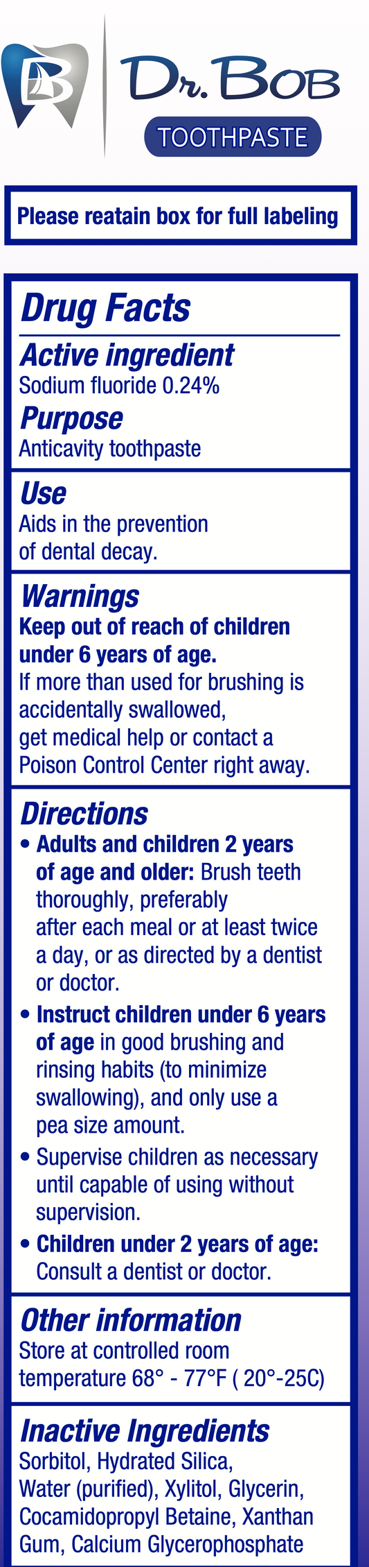 Dr. Bob Unflavored Toothpaste (3 Pack)